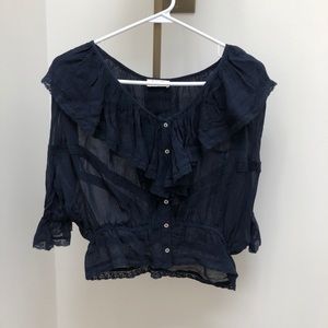 Love Shack Fancy navy blue sheer blouse